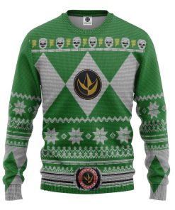 Gearhumans 3D Mighty Morphin Green Power Ranger Custom Ugly Christmas Long sleeve