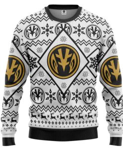 Gearhumans 3D Mighty Morphin White Power Ranger Custom Ugly Christmas Long sleeve