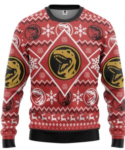 Gearhumans 3D Mighty Morphin Red Power Ranger Custom Ugly Christmas Long sleeve