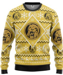Gearhumans 3D Mighty Morphin Yellow Power Ranger Custom Ugly Christmas Long sleeve