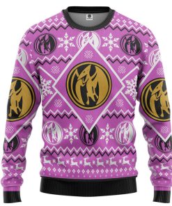 Gearhumans 3D Mighty Morphin Pink Power Ranger Custom Ugly Christmas Long sleeve