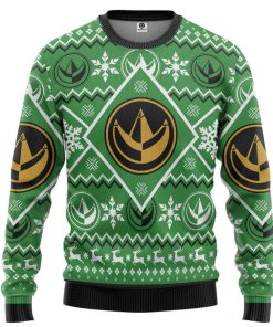 Gearhumans 3D Mighty Morphin Green Power Ranger Custom Ugly Christmas Long sleeve