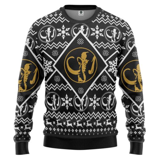 Gearhumans 3D Mighty Morphin Black Power Ranger Custom Ugly Christmas Long sleeve
