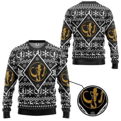 Gearhumans 3D Mighty Morphin Black Power Ranger Custom Ugly Christmas Long sleeve - Image 2