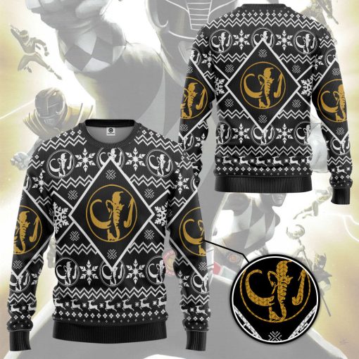 Gearhumans 3D Mighty Morphin Black Power Ranger Custom Ugly Christmas Long sleeve - Image 3