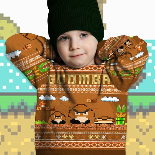 Gearhumans 3D Super Mario Goomba Custom Kid Ugly Sweater - Image 2