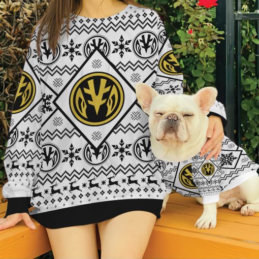 Gearhumans 3D Mighty Morphin White Power Ranger Custom Ugly Christmas Long sleeve