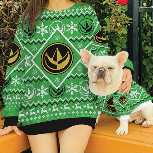 Gearhumans 3D Mighty Morphin Green Power Ranger Custom Ugly Christmas Long sleeve - Image 4