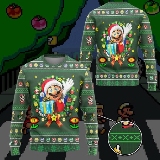 Gearhumans 3D Ugly Santa Mario Christmas Custom Ugly Sweater - Image 3