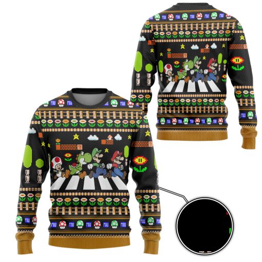 Gearhumans 3D Mario Abbey Road Custom Ugly Christmas Long sleeve