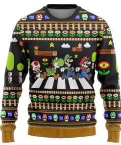 Gearhumans 3D Mario Abbey Road Custom Ugly Christmas Long sleeve