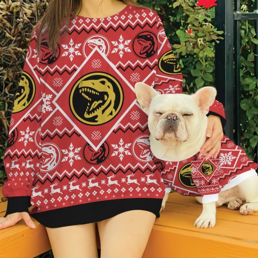 Gearhumans 3D Mighty Morphin Red Power Ranger Custom Ugly Christmas Long sleeve