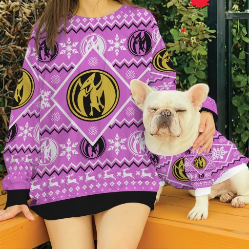 Gearhumans 3D Mighty Morphin Pink Power Ranger Custom Ugly Christmas Long sleeve - Image 5