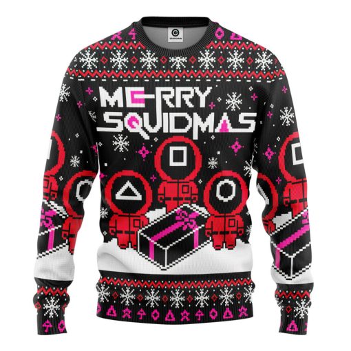 Gearhumans 3D Merry Squidmas Squid Game Ugly Christmas Custom Ugly Long sleeve