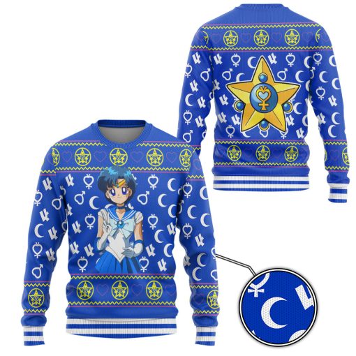 Gearhumans 3D Sailor Moon Mercury Custom Ugly Christmas Long sleeve - Image 2