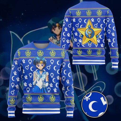 Gearhumans 3D Sailor Moon Mercury Custom Ugly Christmas Long sleeve - Image 3