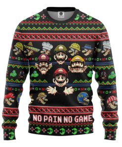 Gearhumans 3D Mario No Pain No Game Custom Ugly Long sleeve