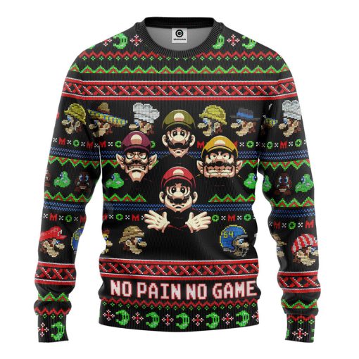 Gearhumans 3D Mario No Pain No Game Custom Ugly Long sleeve