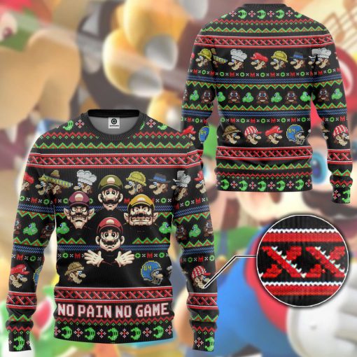 Gearhumans 3D Mario No Pain No Game Custom Ugly Long sleeve - Image 3