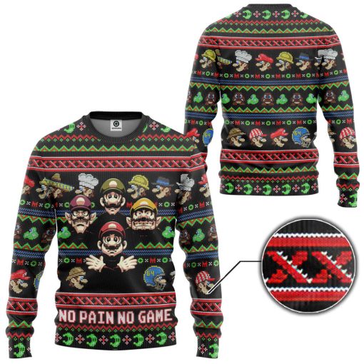 Gearhumans 3D Mario No Pain No Game Custom Ugly Long sleeve - Image 2