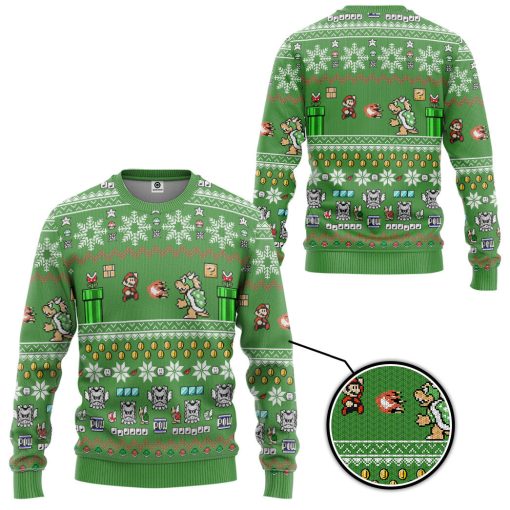 Gearhumans 3D Super Mario Custom Ugly Christmas Long sleeve