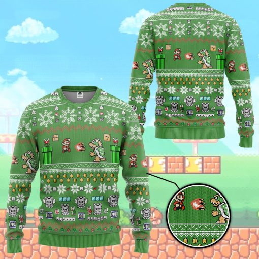 Gearhumans 3D Super Mario Custom Ugly Christmas Long sleeve