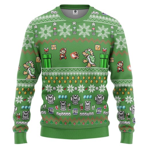 Gearhumans 3D Super Mario Custom Ugly Christmas Long sleeve