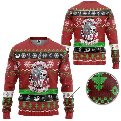 Gearhumans 3D Nightmare Before Christmas Jack Skellington Nice Or Naughty Custom Ugly Long sleeve - Image 2