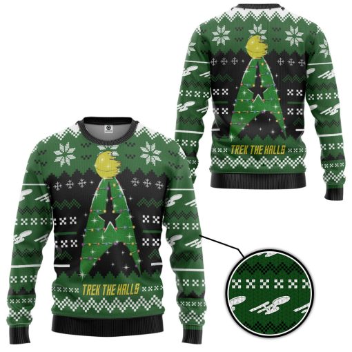 Gearhumans 3D S.T Trek The Halls Ugly Christmas Custom Ugly Long sleeve