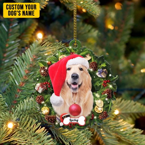 Gearhumans 3D Golden Retriever Dog Christmas Wreath Custom Ornament - Image 5