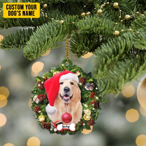 Gearhumans 3D Golden Retriever Dog Christmas Wreath Custom Ornament - Image 2