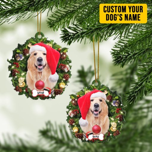 Gearhumans 3D Golden Retriever Dog Christmas Wreath Custom Ornament - Image 4