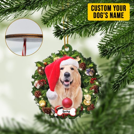 Gearhumans 3D Golden Retriever Dog Christmas Wreath Custom Ornament - Image 3