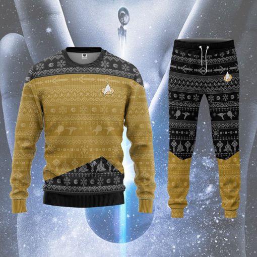 Gearhumans 3D S.T The Next Generation 1987 Yellow Ugly Christmas Custom Sweatpants