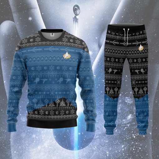 Gearhumans 3D S.T The Next Generation 1987 Blue Ugly Christmas Custom Ugly Long sleeve