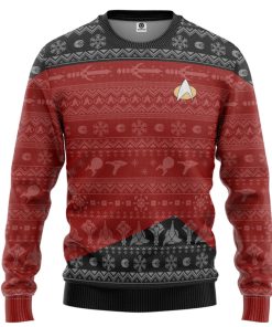 Gearhumans 3D S.T The Next Generation 1987 Red Ugly Christmas Custom Ugly Long Sleeve