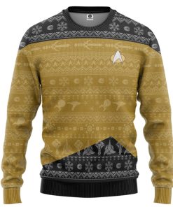 Gearhumans 3D S.T The Next Generation 1987 Yellow Ugly Christmas Custom Ugly Long Sleeve