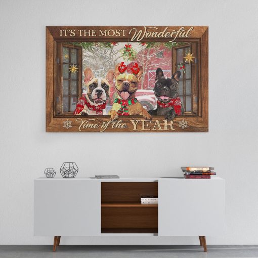 Gearhumans 3D French Bulldog Its The Most Wonderful Time Of The Year Custom Canvas - Image 6