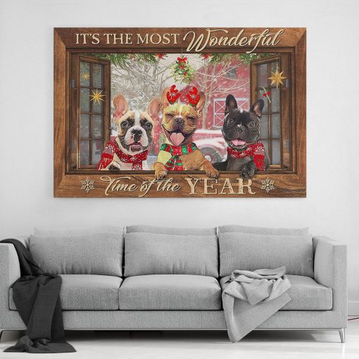 Gearhumans 3D French Bulldog Its The Most Wonderful Time Of The Year Custom Canvas - Image 5