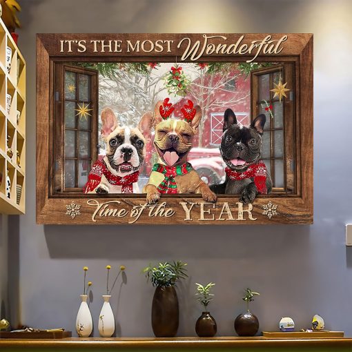 Gearhumans 3D French Bulldog Its The Most Wonderful Time Of The Year Custom Canvas - Image 3
