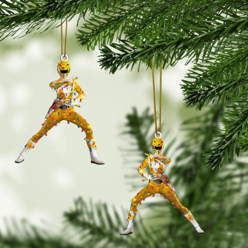 Gearhumans 3D Mighty Morphin Yellow Power Ranger Christmas Custom Ornament