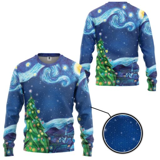 Gearhumans 3D Van Gogh Starry Night Custom Ugly Christmas Sweater - Image 2