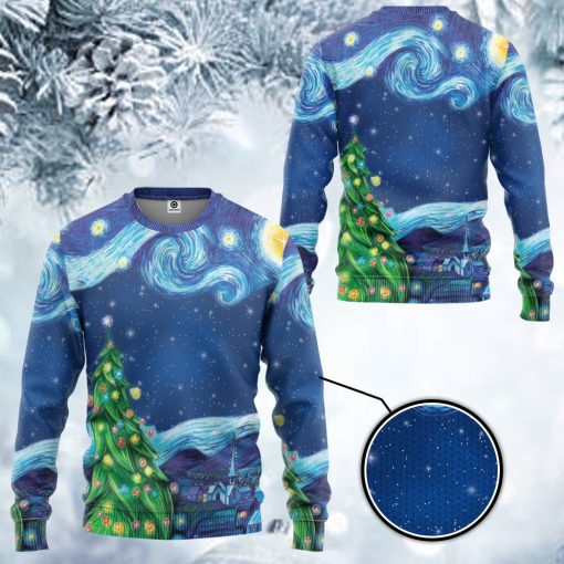 Gearhumans 3D Van Gogh Starry Night Custom Ugly Christmas Sweater - Image 3