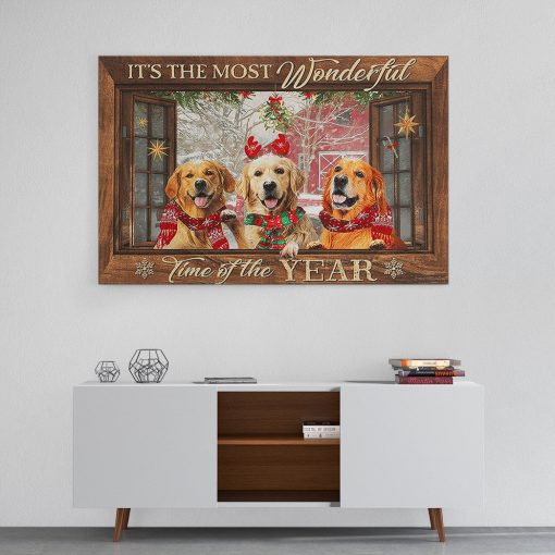 Gearhumans 3D Golden Retriever Its The Most Wonderful Time Of The Year Custom Canvas