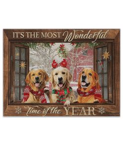 Gearhumans 3D Golden Retriever Its The Most Wonderful Time Of The Year Custom Canvas