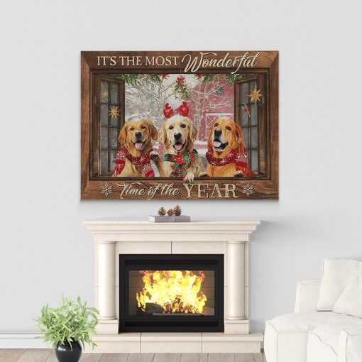 Gearhumans 3D Golden Retriever Its The Most Wonderful Time Of The Year Custom Canvas
