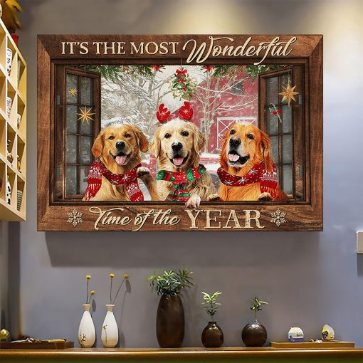 Gearhumans 3D Golden Retriever Its The Most Wonderful Time Of The Year Custom Canvas