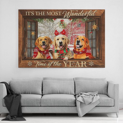 Gearhumans 3D Golden Retriever Its The Most Wonderful Time Of The Year Custom Canvas