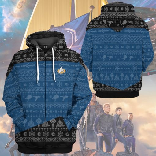 Gearhumans 3D S.T The Next Generation 1987 Blue Ugly Christmas Custom Hoodie Tshirt Apparel - Image 16