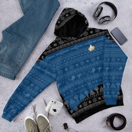 Gearhumans 3D S.T The Next Generation 1987 Blue Ugly Christmas Custom Hoodie Tshirt Apparel - Image 17